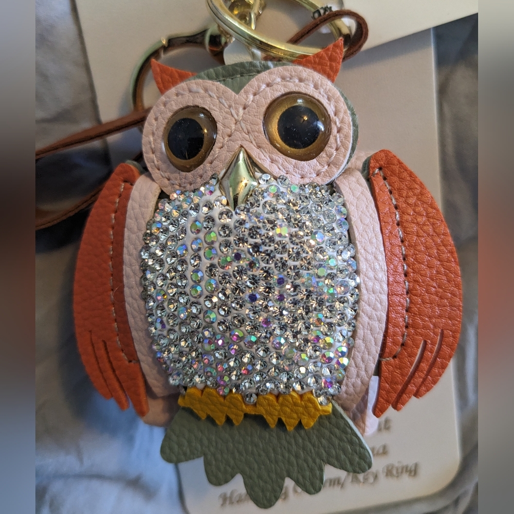 Natasha Couture Crystal Owl Leather Keychain - Pink & Coral - Picture 8 of 8